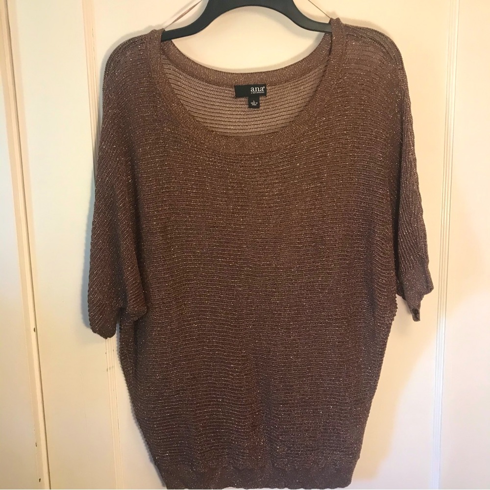 a.n.a. Brown sheer sweater with gold sparkles